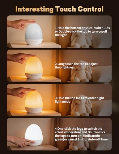 MediAcous Night Lights for Kids Room, Egg Light for Nursery with Stable Charging Pad, Dimmable Baby Night Light with 1H Timer & Touch Control, ABS+PC LED Egg Night Light for Breastfeeding, Up to 200H — view 6
