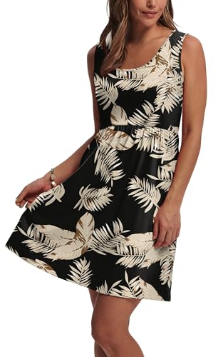 Image of WIHOLL Women's Summer Dress 2026 A-Line Sleeveless Casual Sundress with Pockets Floral /Solid
