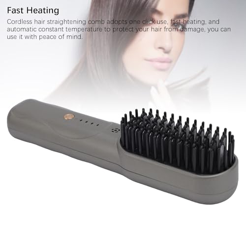 Plancha para el Cabello Inalámbrica TARSHYRY, Peine Alisador Recargable para Cabello Liso y Rizado, Placas de Cerámica, 3 Niveles de Temperatura (Gris) miniatura 7