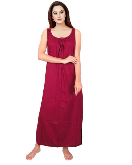 Image of Women's Sleeveless Maxi Night Dress, Spaghetti Strap Nighty, Comfortable Sleepwear Pack of 2