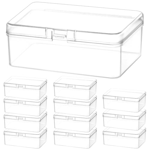 QWORK® 12 Piezas Caja Almacenaje Plastico con Tapa, Cajas Pequeñas Transparentes 95x65x35 mm con para Almacenamiento de Accesorios