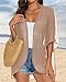Womens Kimono Cardigans Beach Cover ups Swimwear Puff Sleeve Loose Casual Summer Tops (Lotus Root Pink,L)