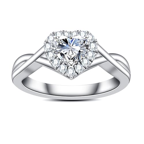 Moissanite Engagement Ring D Color VVS1 Clarity 925 Sterling Silver Curved Love Heart Wedding Promise Anniversary Rings for Women with Certificate