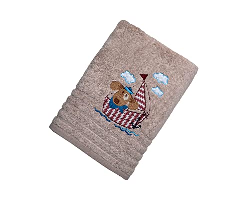 Image of SNAAN 600 GSM, Pure Combed Cotton Pirate Dog Towel for, Kids | Ultra Soft, Super Absorbent Luxury Bath Towel with Attractive Cartoon Animal Design for, Boys & Girls (Beige)