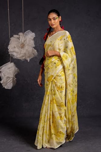 Image of MIRCHI FASHION Saree for Woman Georgette Floral and Leaf Printed | Elegant Farewell and Ceremonial Women's Sari with Blouse Piece