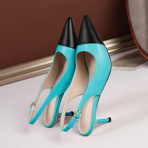 YODEKS Women's Slingback Heels Cap Toe Shoes Pointed Low Kitten Heel Pumps 2.5 Inch Two Tone Dress Shoes for Casual Party Wedding Office4