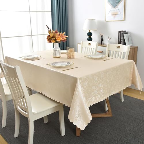 Romanstile Tovaglia antimacchia rettangolare 240x140 cm plastificata per 8-10 posti Elegante con motivo floreale PVC Tovaglie cerata Impermeabile per esterno natalizia capodanno feste compleanno,Beige - immagine 6