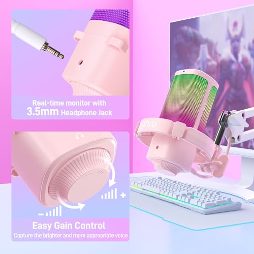 Image of UHURU Gaming USB Microphone for PC: Streaming Computer Mic with Noise Cancellation - Condenser Mic with Controllable RGB for Gaming Streaming