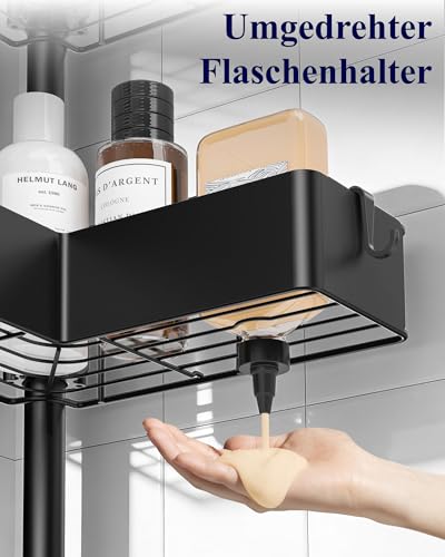 Kitsure Teleskop Duschregal mit Spannstange, Höhenverstellbare Duschablage für die Ecke, Rostbeständige Metallkörbe, Duschablage ohne Bohren, Höhenverstellbar 87–290 cm, W 24.6 cm