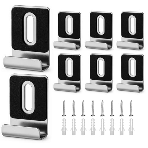 Image of 8 Pcs Mirror Clips Frameless Mirror Mounting Kit 1 /4 Inch Mirrors Hangers Hardware with Screws Rubber Pads, Metal Heavy Duty Silver Mirrors Hooks Mounting for Billboards