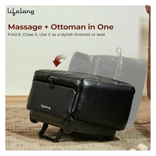 Image of Lifelong 2 in 1 Foot & Leg Massager Machine & Foldable Ottoman Rest for Home - Pain Relief Massage for Legs - Heat + Rolling, Kneading, Shiatsu, Vibration & Air Compression | Ideal for Feet, Ankle & Legs