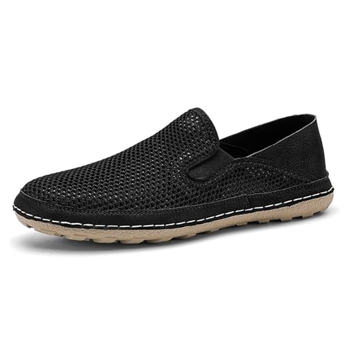 Men's Mesh Lightweight Flat Elasticity Loafers Comfortable Round Toe Hollow Breathable Slip On Casual Loafers for Driving Work Hiking Mocassins Boat Shoe