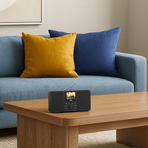 Hama Digitalradio (Internetradio, Radio mit Bluetooth, DAB, DAB+, FM, Dual Band, Radiowecker, 2 Weckzeiten, Fernbedienung per App, rauschfrei, Farb-Display, Stereo Lautsprecher, Drehregler) schwarz