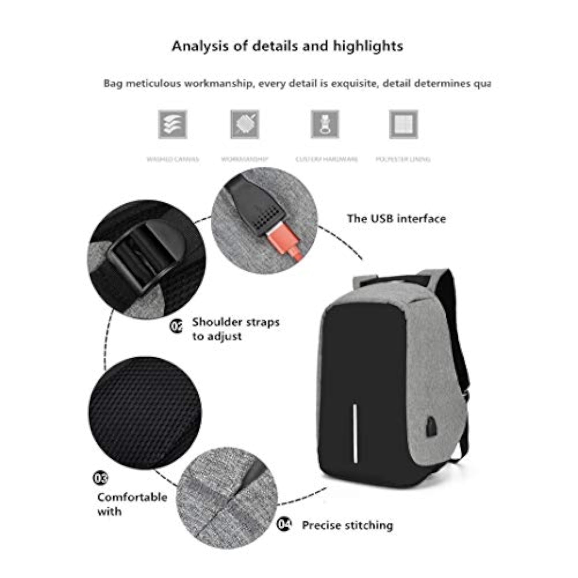 Anti-Theft Laptop Backpack, Large Capacity