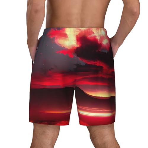 Red Sky at Night Starry Men's Soft Double Swim Shorts, Lounge Swiming Shorts Pants Breathable Summer4