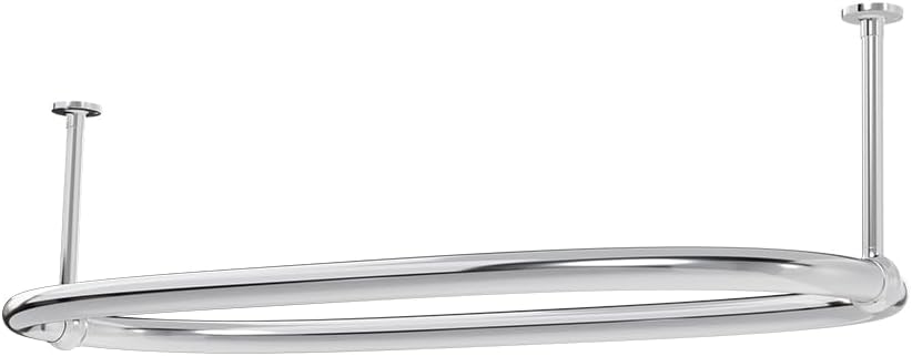 SATOH Oval Shower Curtain Rod for Bathroom Ceiling Mounted Low Carbon Steel Chrome Shower Curtain Rail for Clawfoot Tub Curtain Rod with Adjustable Ceiling Support - 43x25 Inch (Free Curtain Hooks)