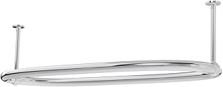 SATOH Oval Shower Curtain Rod for Bathroom Ceiling Mounted Low Carbon Steel Chrome Shower Curtain Rail for Clawfoot Tub Curtain Rod with Adjustable Ceiling Support - 43x25 Inch (Free Curtain Hooks)