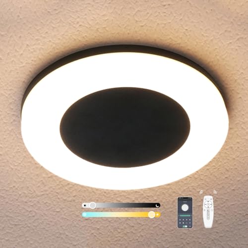 Sytmhoe Plafonnier Extérieur Étanche Porte d Entrée Terrasse 18W 2700-6500K Variable Dimmable Avec Télécommande Et Application, Aluminium 230V Appliques Exterieures...