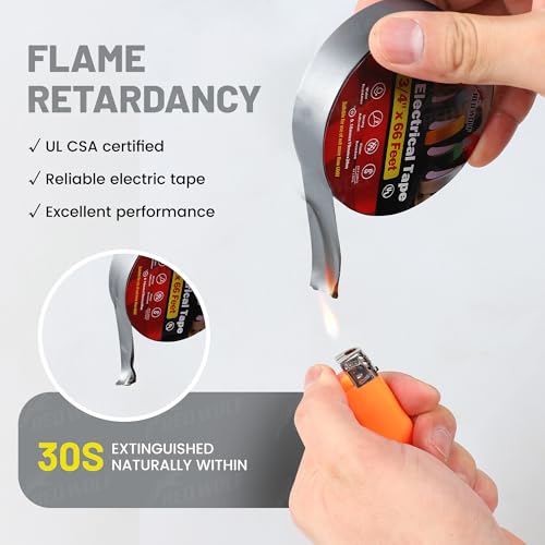 Image of RED WOLF 5 Pack Grey Electrical Tape 3 /4 Inch x 66 Ft Industrial Grade UL /CSA Listed 7 Mil Thick Flame Retardant High Temp Waterproof Electrical PVC Tape Electric Super Vinyl Rated 600V