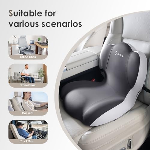 Image of FLORICH Memory Foam Truck Seat Cushion,Car Seat Cushion and Lumbar Support Pillow for Office Chair, Ergonomic Back Support & Sciatica Relief for Long Drives(Slight Grey)