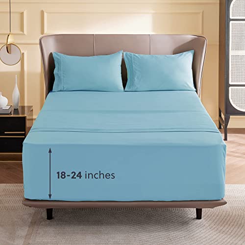 Bedsure Deep Pocket Twin Sheets - Twin Bed Sheets Set 3 Piece - Soft Sheets for Twin Size Bed - Kids Bed Sheets Twin Extra Deep Pocket - Twin Mattress Sheets Light Blue, 18-24 inches