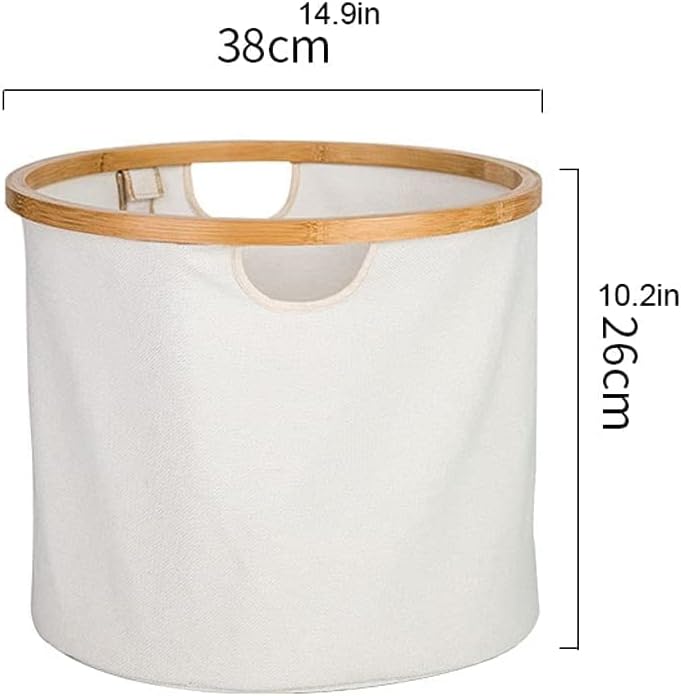 Vista 2 de Cesto para la Colada Round Laundry Basket with Bamboo Top Japanese Style Washing Bin with Durable Handle Collapsible Laundry Hamper for Bathroom