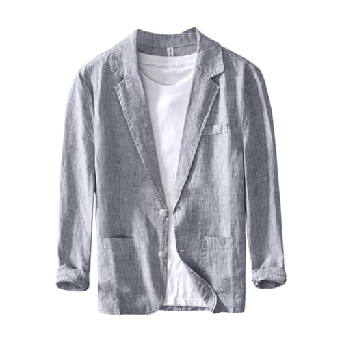 Men's Linen Business Suits Jacket Casual Breathable Two Button Blazer Sport Coat