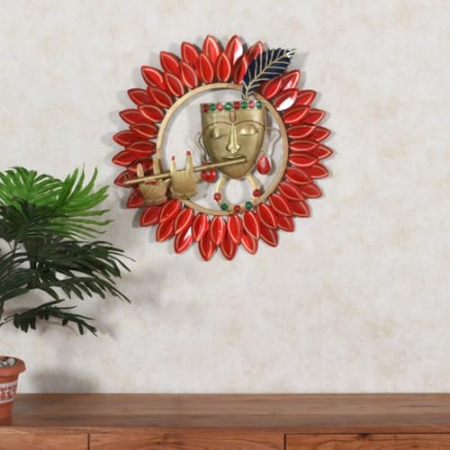 Image of Framing Hub Metal Krishna Playing Basuri Wall Decor Frame Wall sculpture Wall Art For Living room, Pooja Room Drwaing Room & Bedroom