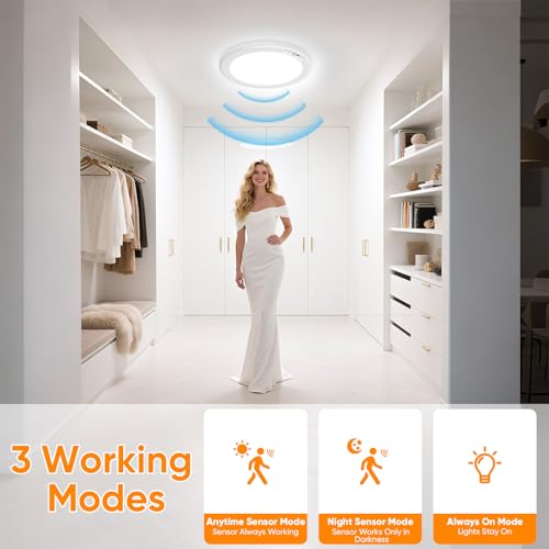 Image of Rechargeable Motion Sensor Ceiling Light, Battery Closet Light 12 RGB Color