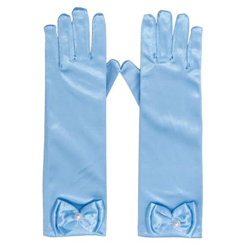 Fepdiu Little Girls Princess Glove Kid Glove Toddler Dress Up Gloves Girls Satin Gloves for Halloween Costume Party Birthday Princess Cosplay (Light Blue)