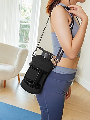 Youcan Plato 64 Oz Half Gallon Large Water Bottle With Sleeve - Big Gym Workout Water Bottle With Straw- Gallon Water Jug With Handle And Brush-Bpa Free- Leakproof, Black #TOP5