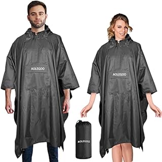 Ponchos Waterproof with Drawstring Hood, 3 in 1Lightweight Reusable Adult Raincoat for Hiking Camping Cycling with Emergency Grommet Corners