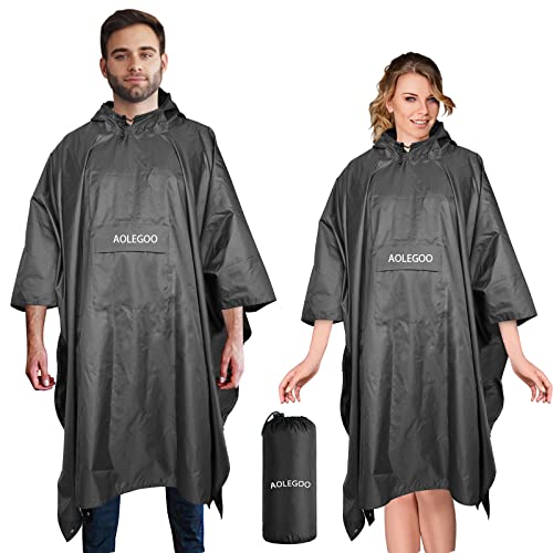 Ponchos imperméables avec capuche à cordon de serrage, 3 en 1 léger et réutilisable pour adulte pour randonnée, camping, cyclisme avec œillets d'urgence, Noir Cover