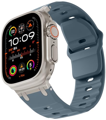 Sport Bands Compatible with Apple Watch Ultra/2 Band 49mm 45mm 44mm 42mm Men,Wide Rugged Silicone Wristbands with Stainless Steel Adapter Waterproof Strap for iWatch Series 9 8 7 6 5 4 SE 3 2,Ultra2