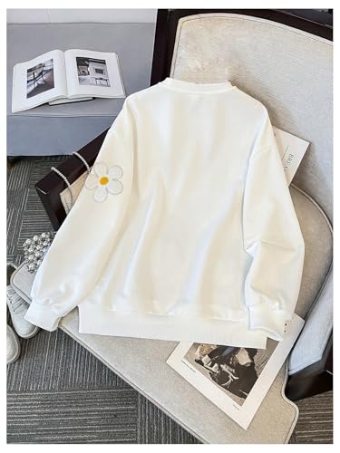 Milumia Girl's Flower Patched Crew Neck Sweatshirt Long Sleeve Loose Pullovers2