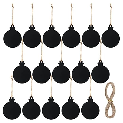 16 Pieces Hanging Chalkboard Sign Reversible Chalkboard Tags Christmas Ball Shape Blank Chalkboard Signs Mini Hanging Sign Decorative Small Black Board Sign Wooden Hanging Chalkboard Labels Ornaments
