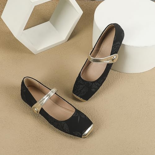 Women's Square Toe Floral Flat Shoes with Self-Adhesive Straps - Comfortable Mary Jane Slip-Ons, Stylish Ballet Pumps Suitable for Office and Casual Wear3