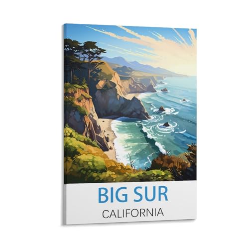 Poster Big Sur California affiche vintage tableau sur toile 60x90 déco rétro USA