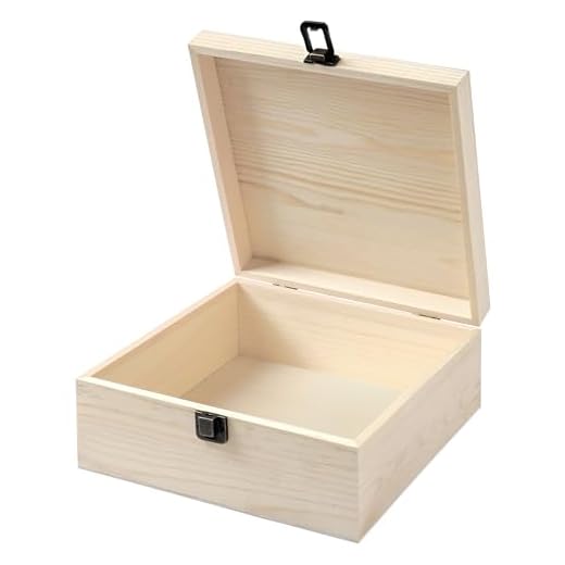 Winter Shore Caja Madera con Tapa Abatible para Almacenaje - Joyero Madera Inacabada Decorativo con Cierre Frontal para Accesorios, Recuerdos - Madera de Pino en Blanco Pintable - 23 x 23 x 10 cm