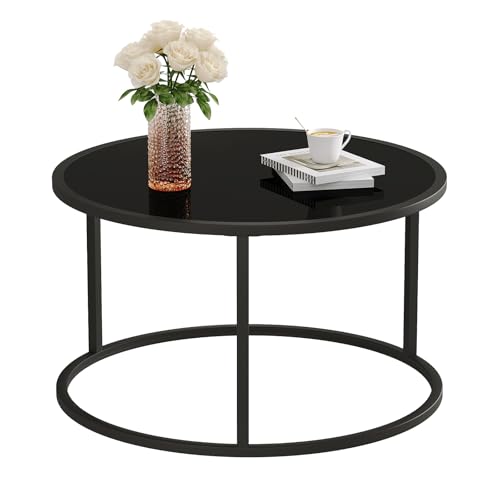 Mejores precios y opiniones de Mesa redonda vidrio los mejores 10. 33 SAYGOER - Mesa de centro de vidrio negro, mesa de centro redonda pequeña de 27.6 pulgadas, moderna de vidrio templado, mesa central para sala de estar, oficina en casa, espacio...