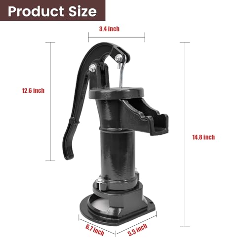 Hand Water Pump, Cast Iron Manual Water Pump Pitcher Pump for Garden Yard Farm Home, Emergency Back-up Max Lift 25 FT - Color Black, 21434#