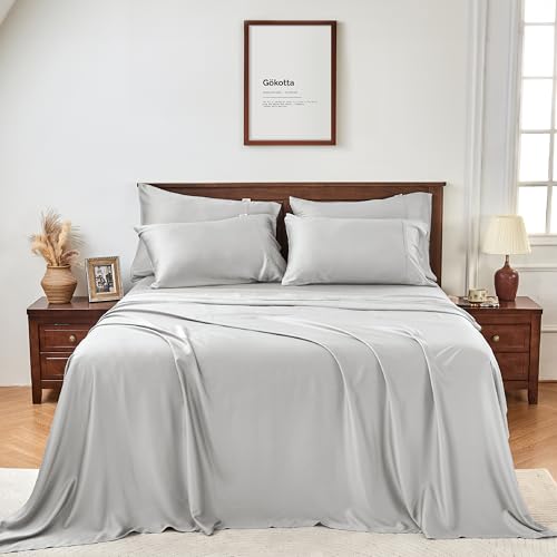 GOKOTTA 6-Pcs Queen Sheet Set, 18'-24' Extra Deep Queen Sheets with Elastic Corner Straps - 100%...