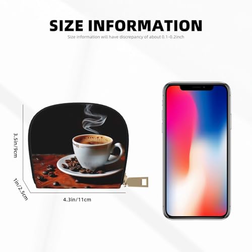 Hot Coffee with Coffee Bean Printed Card Wallet for Women Men Cute Zipper Card Cases Holder Mini Coin Purse with 12 Card Slots3