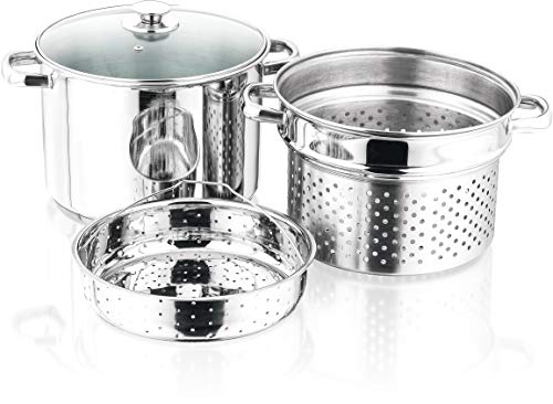 Stainless Steel 4 Pcs Pasta Cooker Set - 8 qt Stock Pot with Steamer Inserts