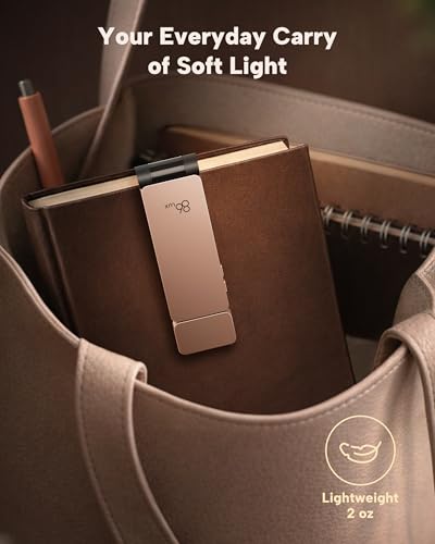 86lux Leselampe, Wiederaufladbare Leselampe, Lesezeichenlampe mit 3 bernsteinfarbenen Farben und progressivem Dimmen für Buchliebhaber, Kinder, Rosa Braun
