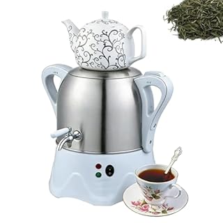 Electric Tea Maker with 2 Tiers, 3L Stainless Steel Kettle and 1L Ceramic Teapot, Heat Preservation and Automatic Power-Off Function for Tea and Coffee