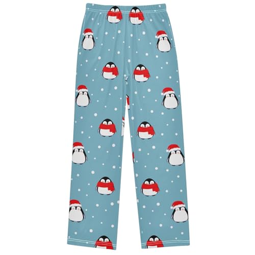 Boy's Pants Funny Penguin Christmas Hat Jogger Pants Elastic Waist Long Bottoms Trousers with Pockets 6-14 Years