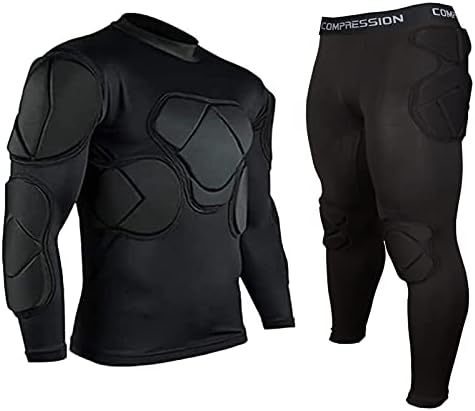 TOPWISE Body Safe Guard Padded Compression Shirts, Long Sleeve Shoulder Rib Chest Protector Suit for Football Basketball Paintball Rugby Parkour Extreme Exercise