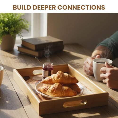 2-Piece Wooden Serving Tray Set with Handles – Elegant Rectangular Serving Platters/Trays for Tea, Coffee, Snacks & Breakfast | Kitchen & Dining Trays | Party Serving and Platters (Brown 3) - Image 4
