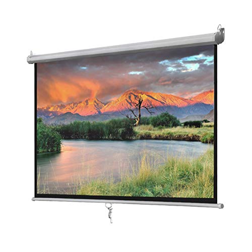 Oteymart 100 Inches Manual Projector Screen Pull Down-Portable Screen Video Projection 16:9 HD Matte White Home Theater with Auto Lock Anti-Crease for Home Theater Outdoor,Wall/Ceiling Mounting